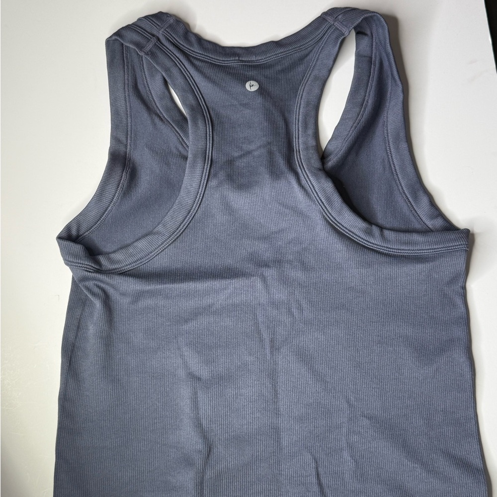 Ribbed slight crop racerback Tank Top - slate Blue and eucalyptus Green 2 for 1 - Picture 5 of 8
